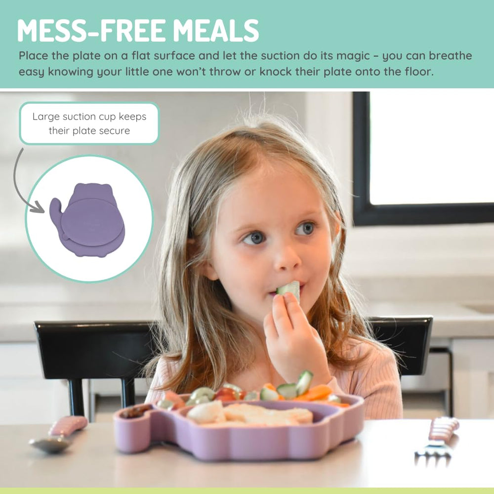 Dishwasher and microwave safe Melii divided plate for quick cleaning and reheating.
