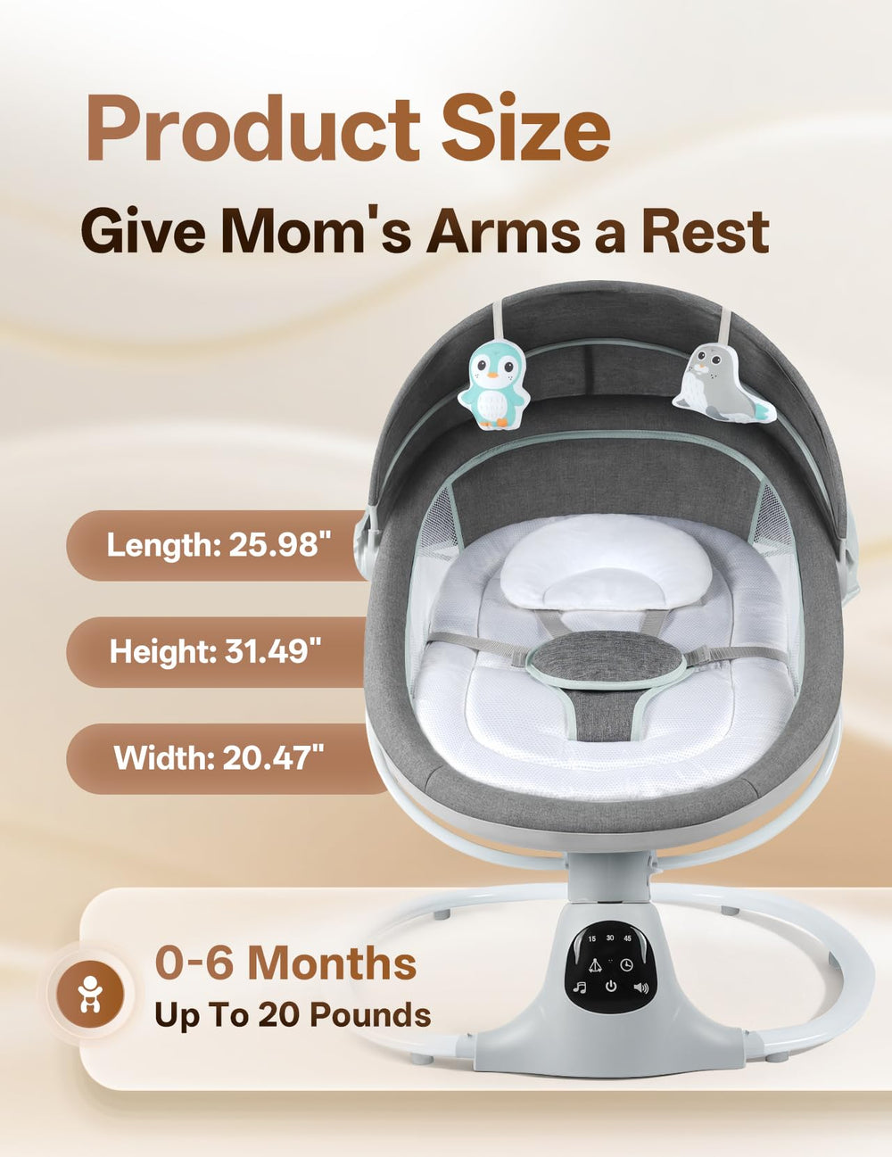 MelloBubbz electric baby swing offers 3 timing functions for flexible use