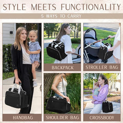 Mellories 4-in-1 black tote with side pockets for quick access