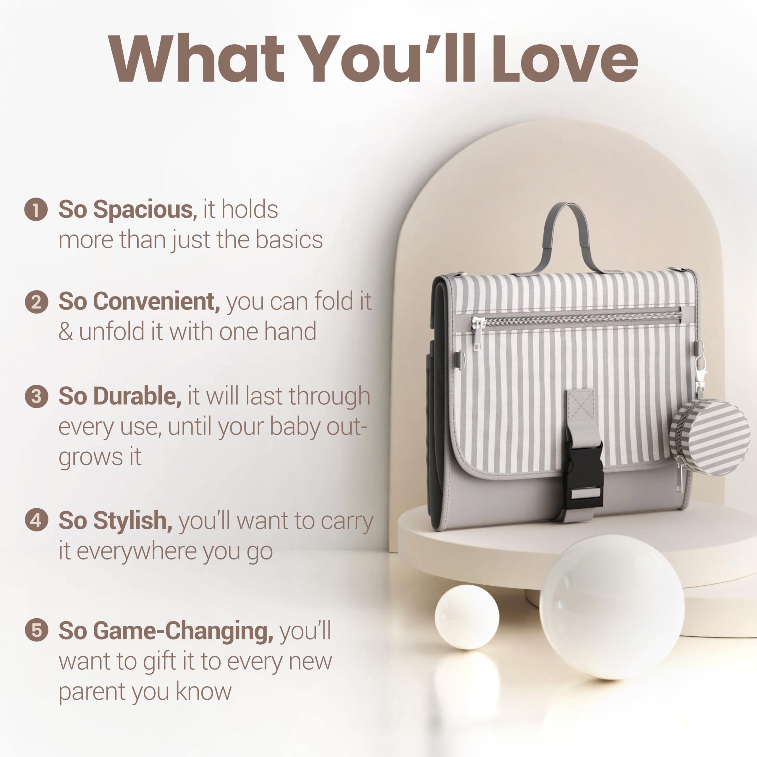 Mellories strap system enables crossbody or stroller attachment for easy transport.