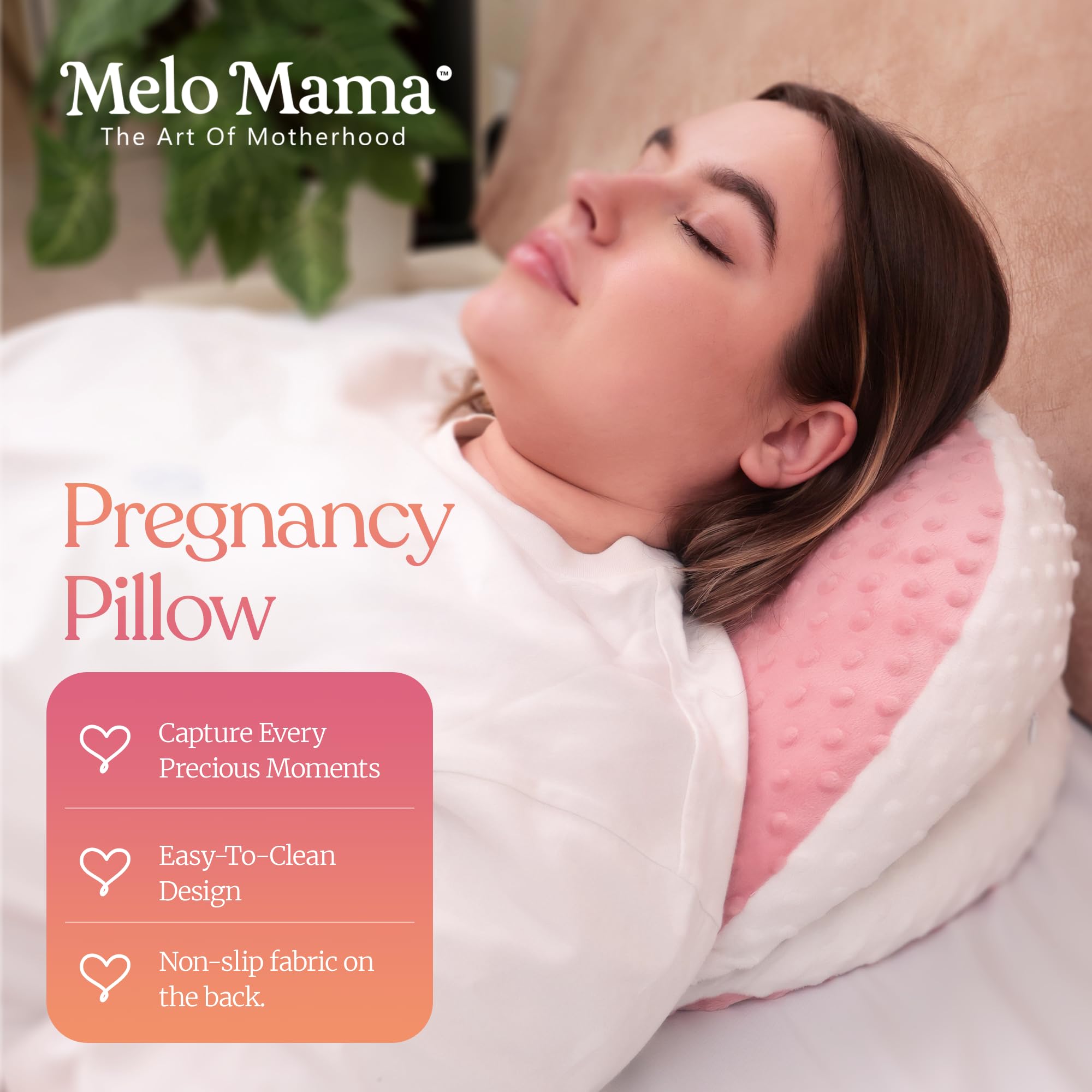 Melo Mama wedge supports belly and back for restful sleep and gentle hip relief