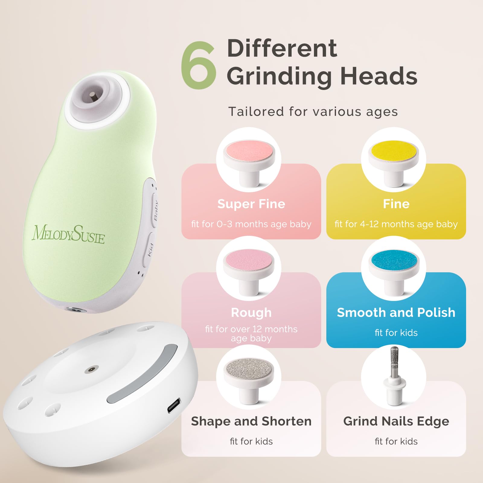 MelodySusie baby nail file modes demonstrate adjustable speed options