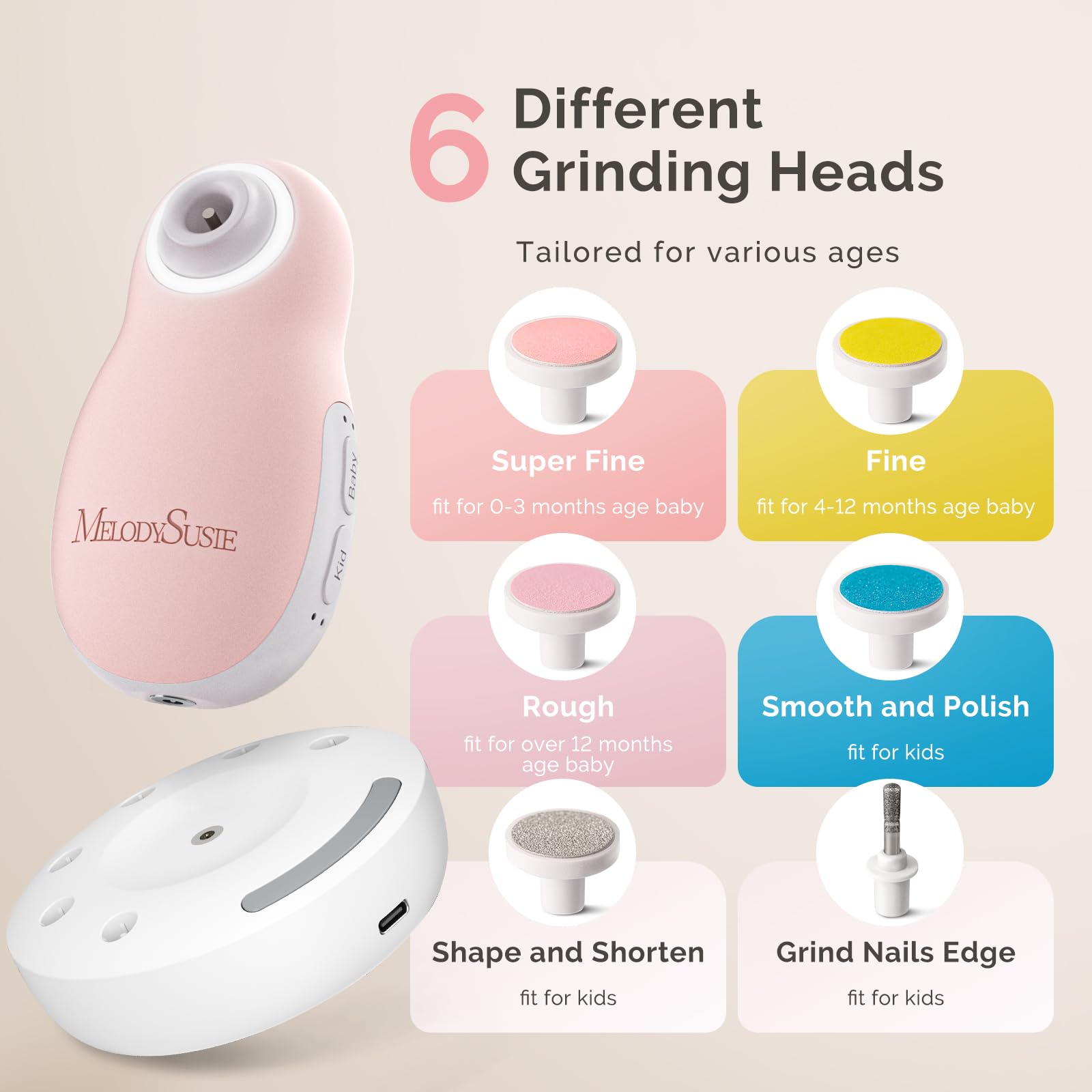 Four adjustable speeds on MelodySusie nail file kit for different ages