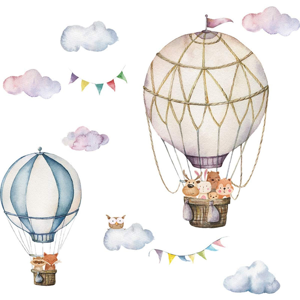 Melostu hot air balloon wall sticker for kids rooms with easy peel-and-stick removal.