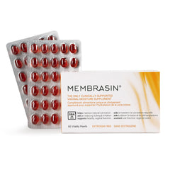Membrasin Vitality Pearls bottle shown for daily menopause hydration