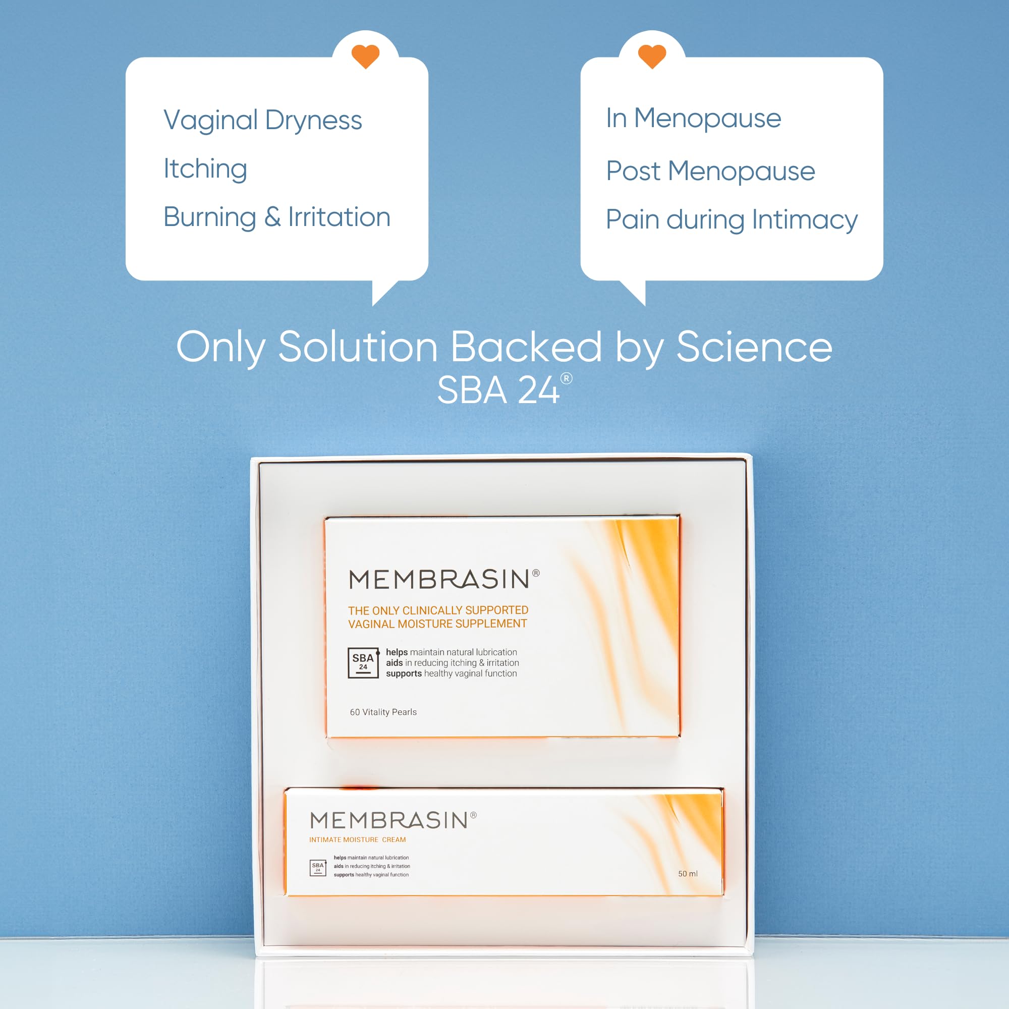 Closeup of Membrasin Vitality Pearls capsules highlighting easy-to-swallow form.