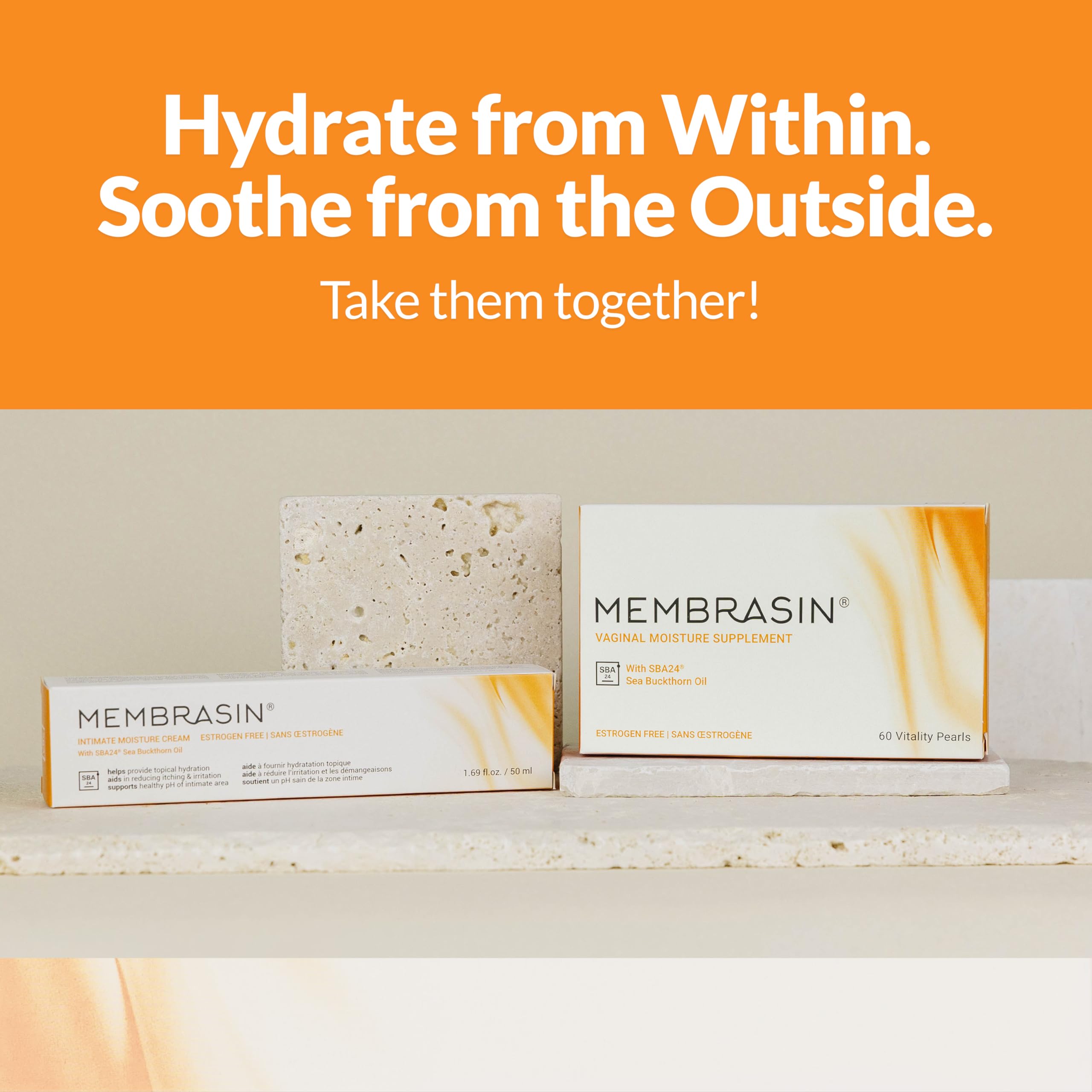 Calm self-care moment featuring Membrasin Vitality Pearls