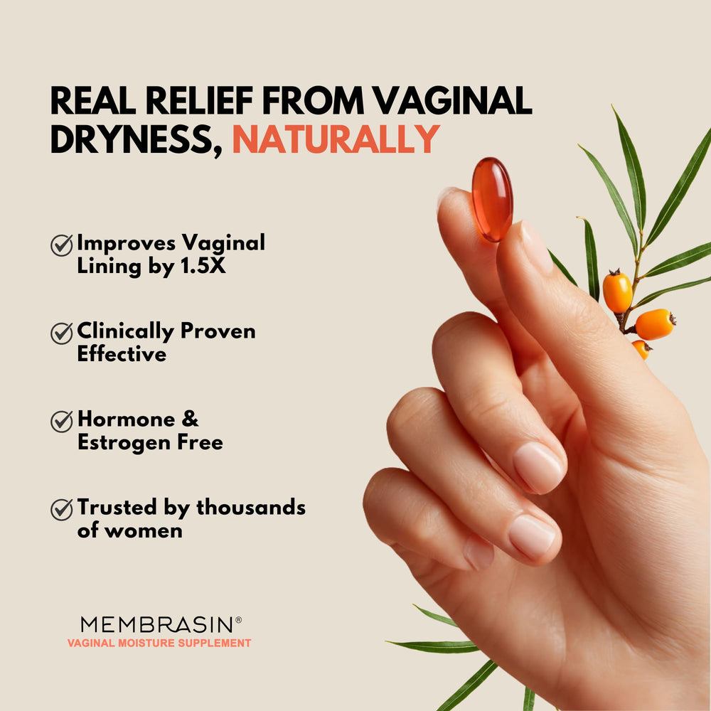 Close-up of Membrasin Vitality Pearls pills highlighting easy-swallow texture