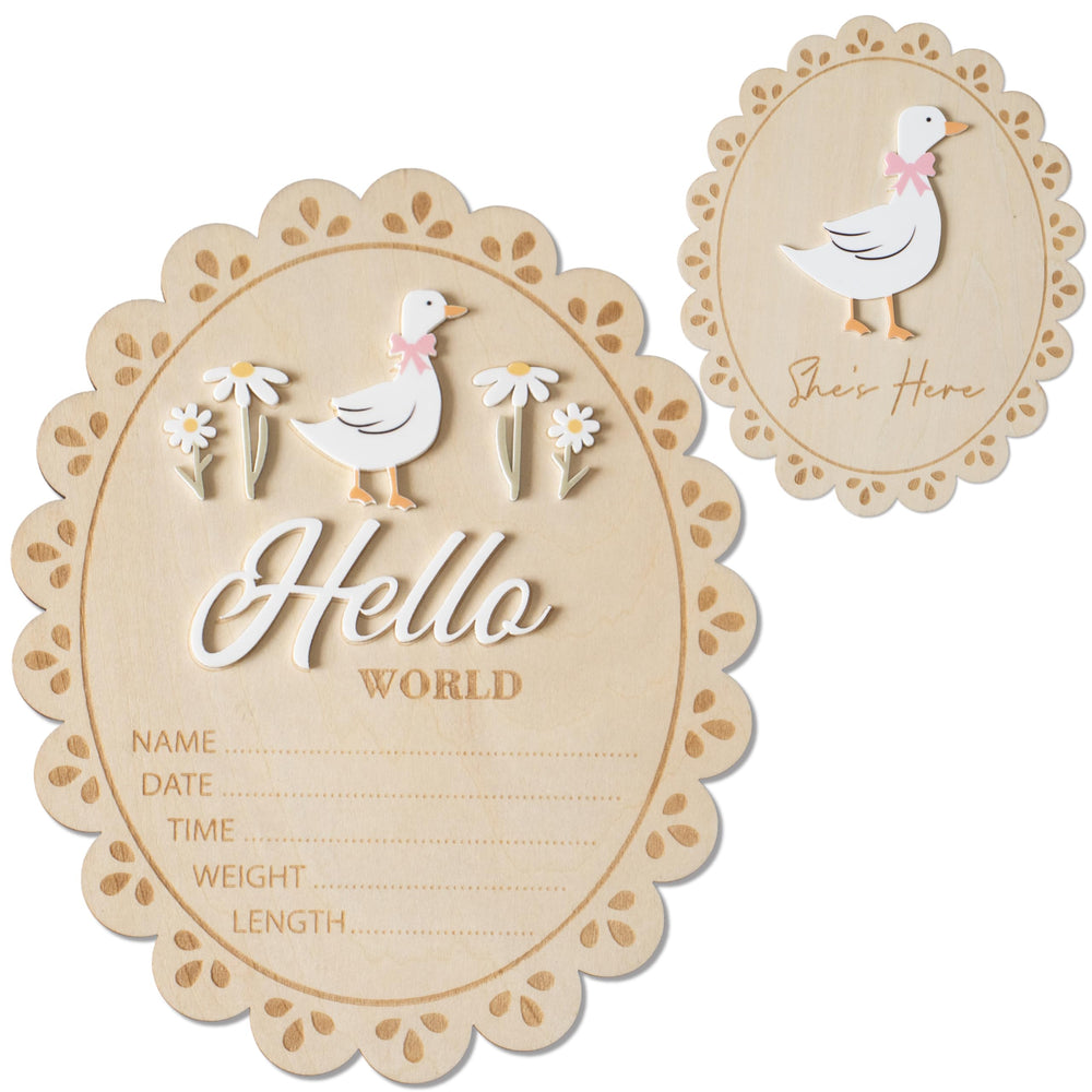 MEMOLEBIA baby announcement sign Hello World front helps capture newborn details in photos.