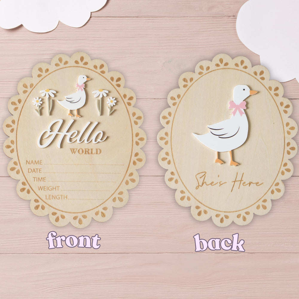 MEMOLEBIA baby announcement sign She's Here back ideal for welcome messages in shoots.