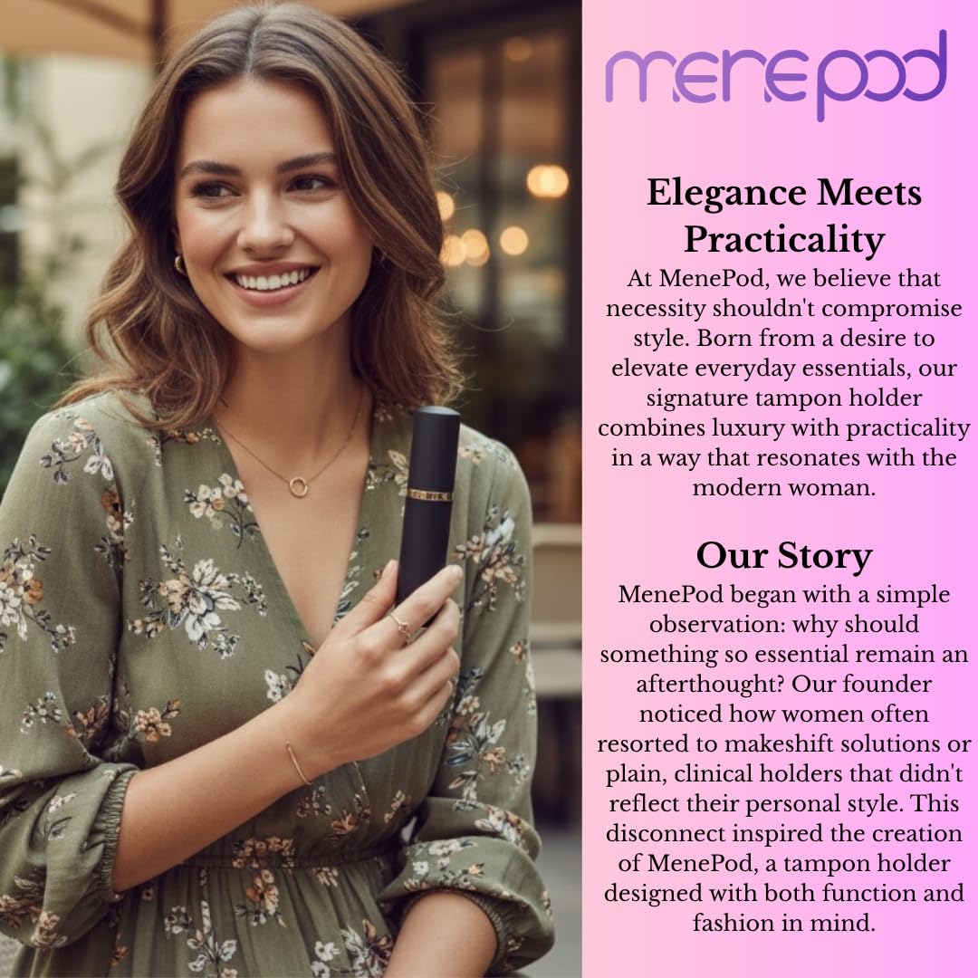 Menepod multi-purpose organizer opened to reveal tampons and pads with sleek decor