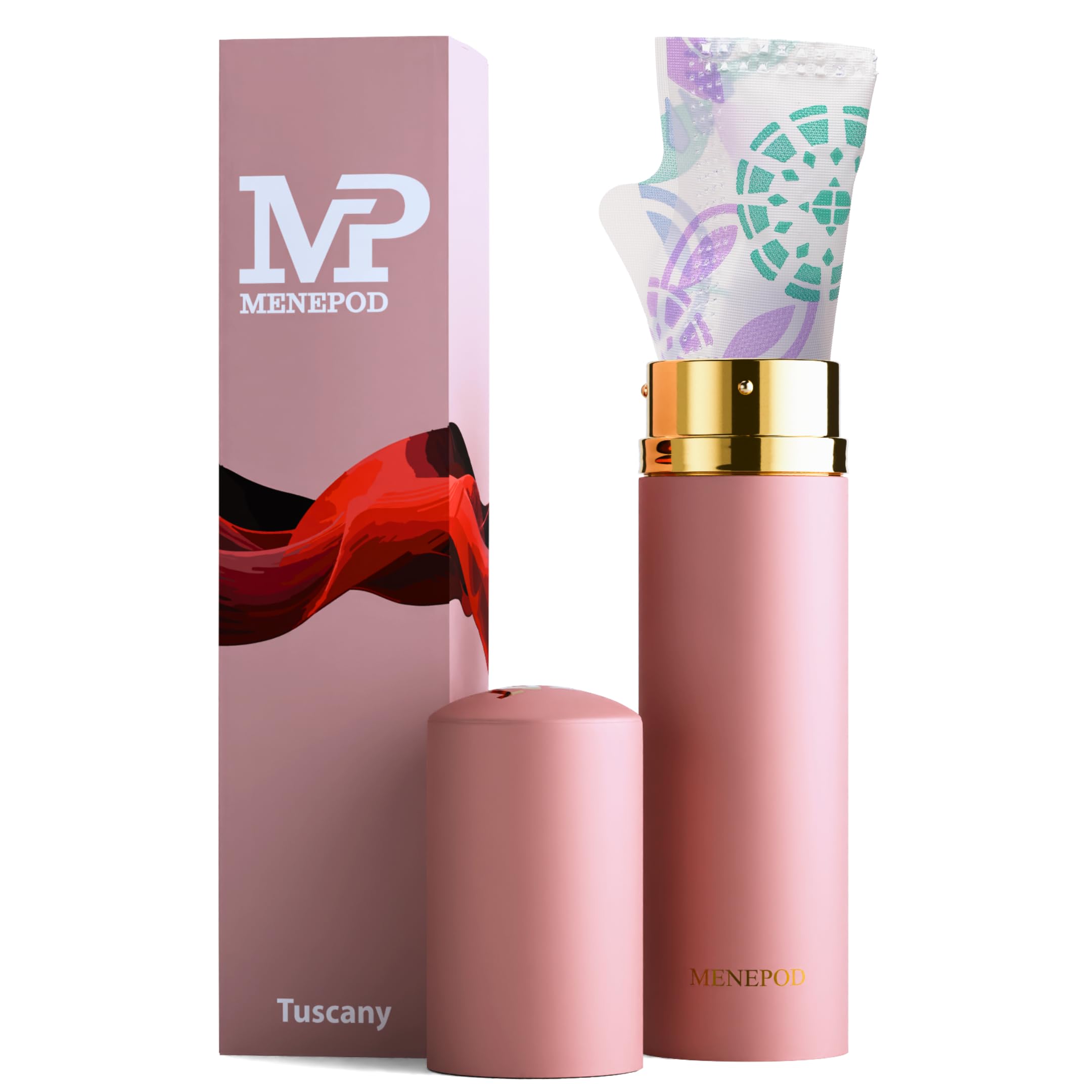 Menepod velvet-rose finish closeup highlights premium texture and luxe detailing