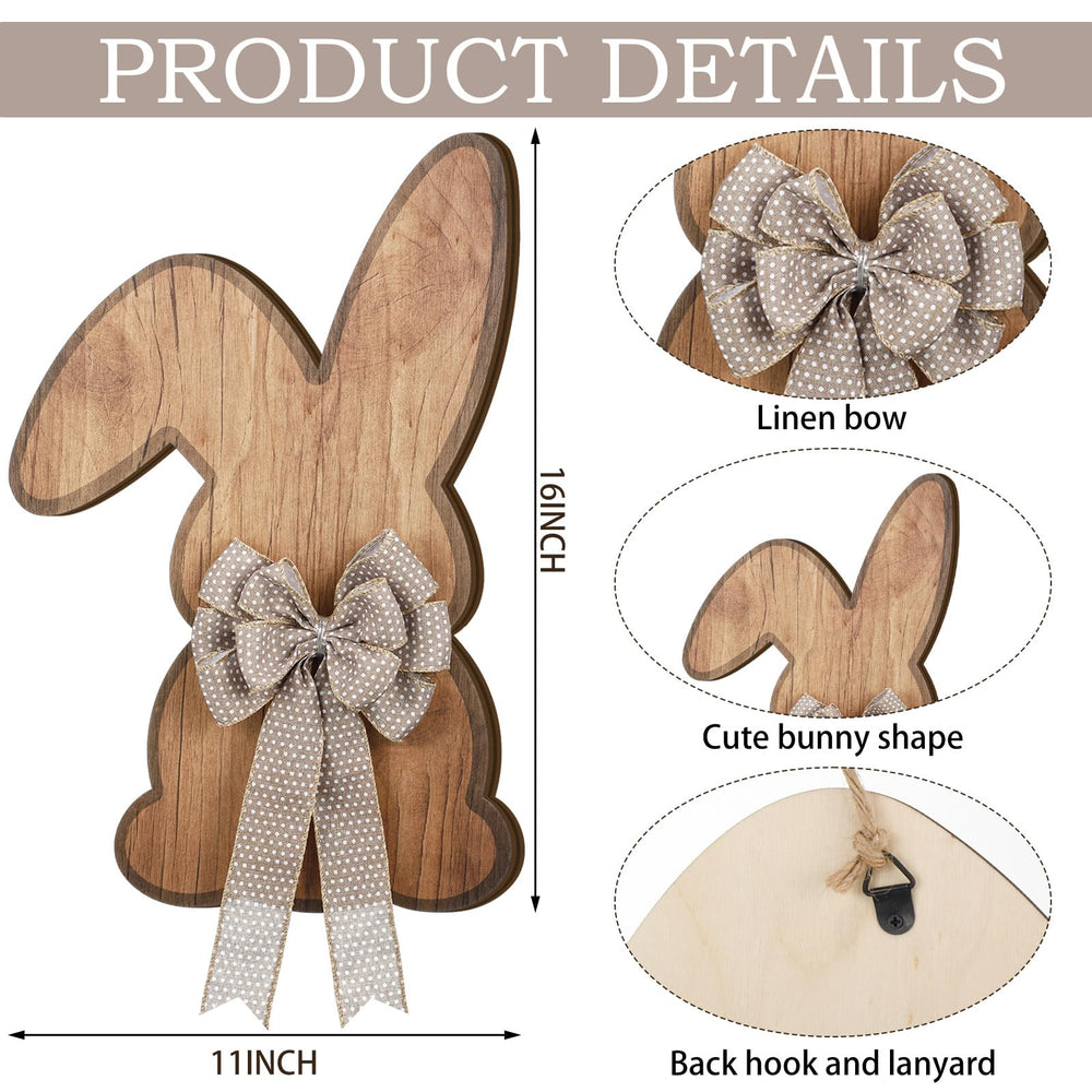 Close-up wood texture highlights quality craftsmanship on Menkxi bunny wreath.