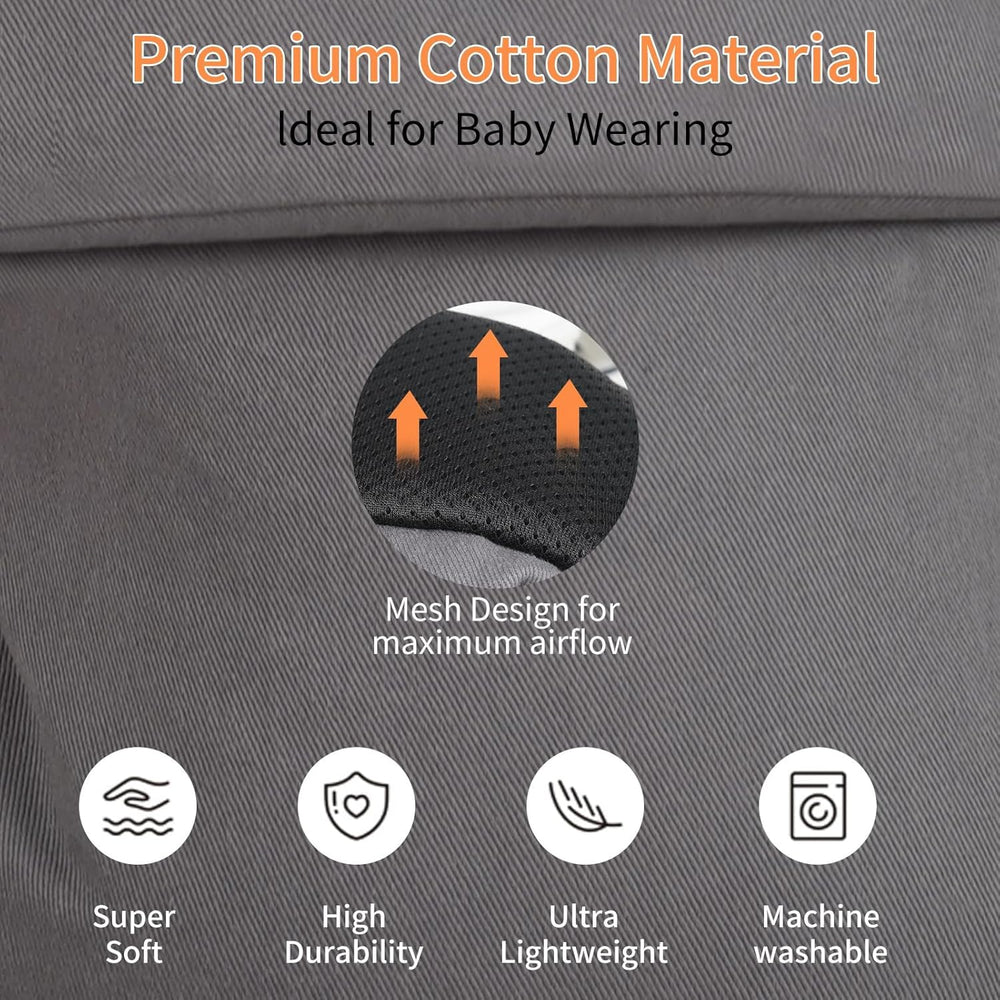 Menlonigt adjustable straps fit growing babies and postnatal bodies for comfort.