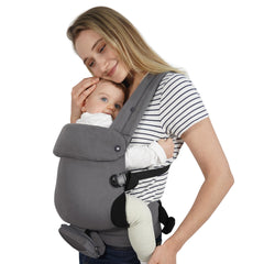 Menlonigt baby carrier in newborn front-carry provides cozy contact and hands-free calming moments.