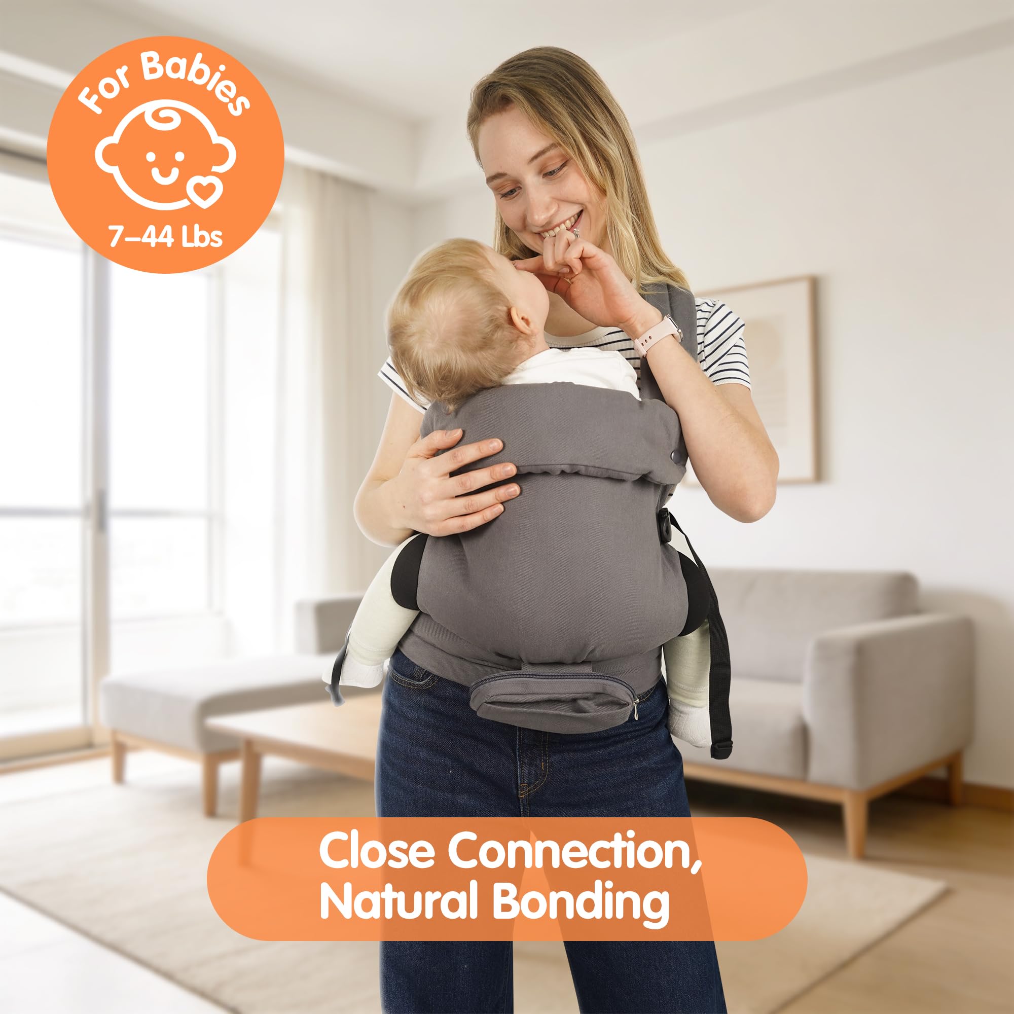 Menlonigt carrier hidden sun hood guards against sudden glare during outdoor errands.