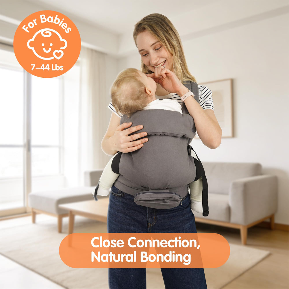 Menlonigt carrier hidden sun hood guards against sudden glare during outdoor errands.