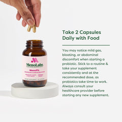 MENOLABS MenoFit probiotic-blend graphic illustrates gut health support options
