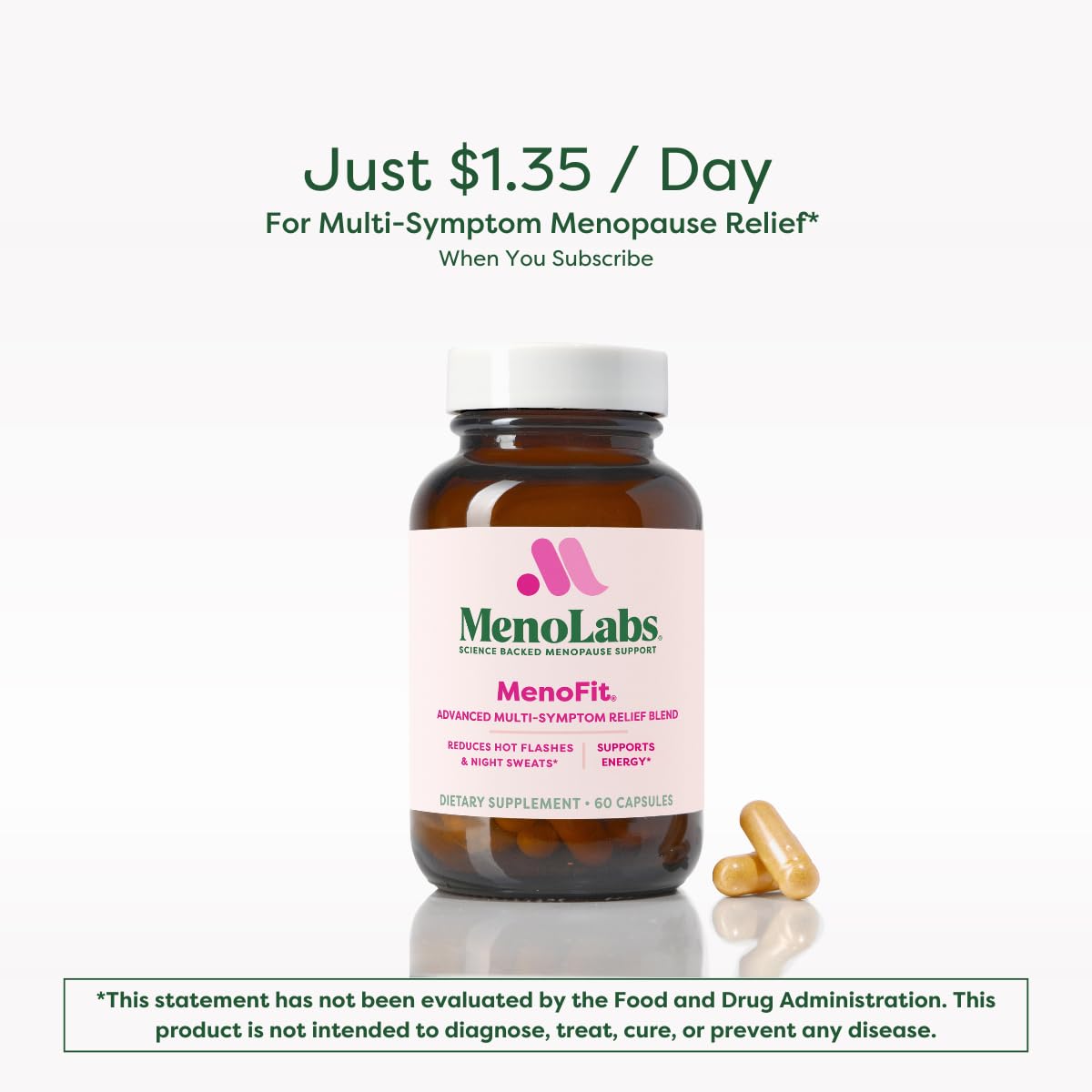 MENOLABS MenoFit red-clover herb image highlights menopause symptom relief potential