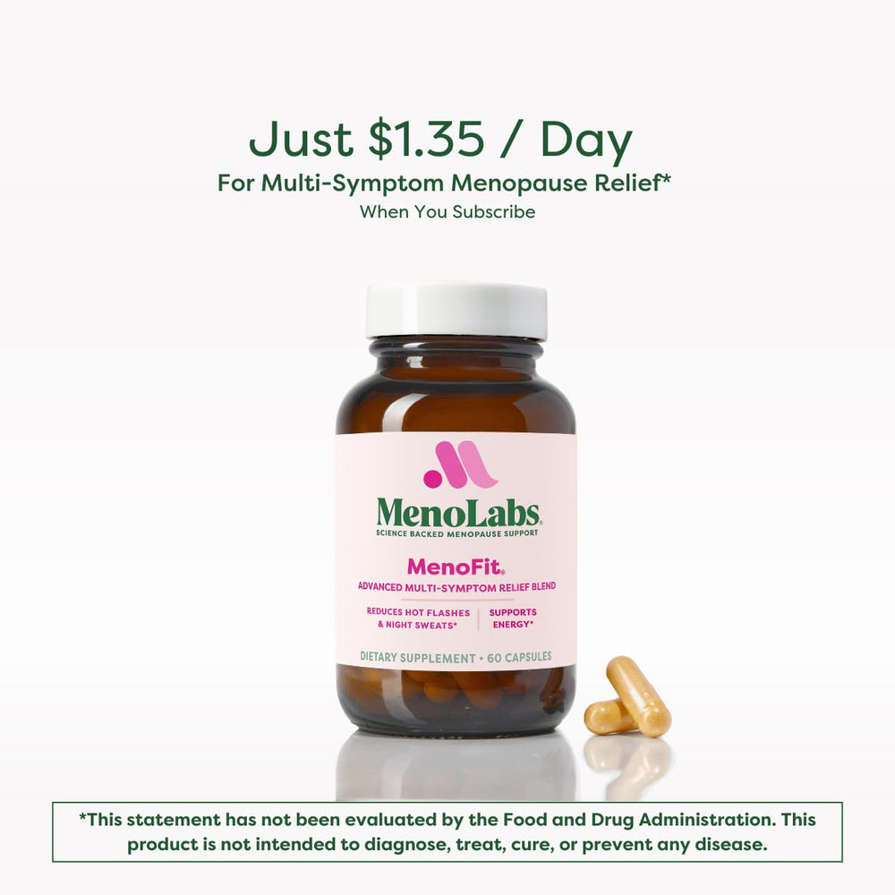 MENOLABS MenoFit red-clover herb image highlights menopause symptom relief potential