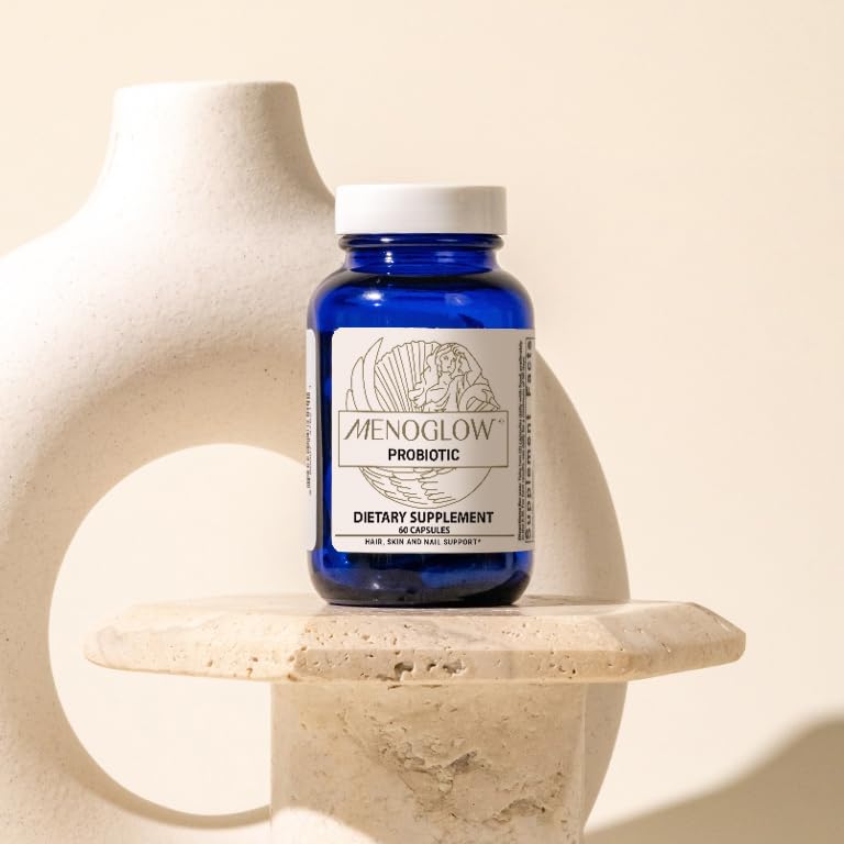 MenoGlow product with skincare imagery highlighting skin hydration