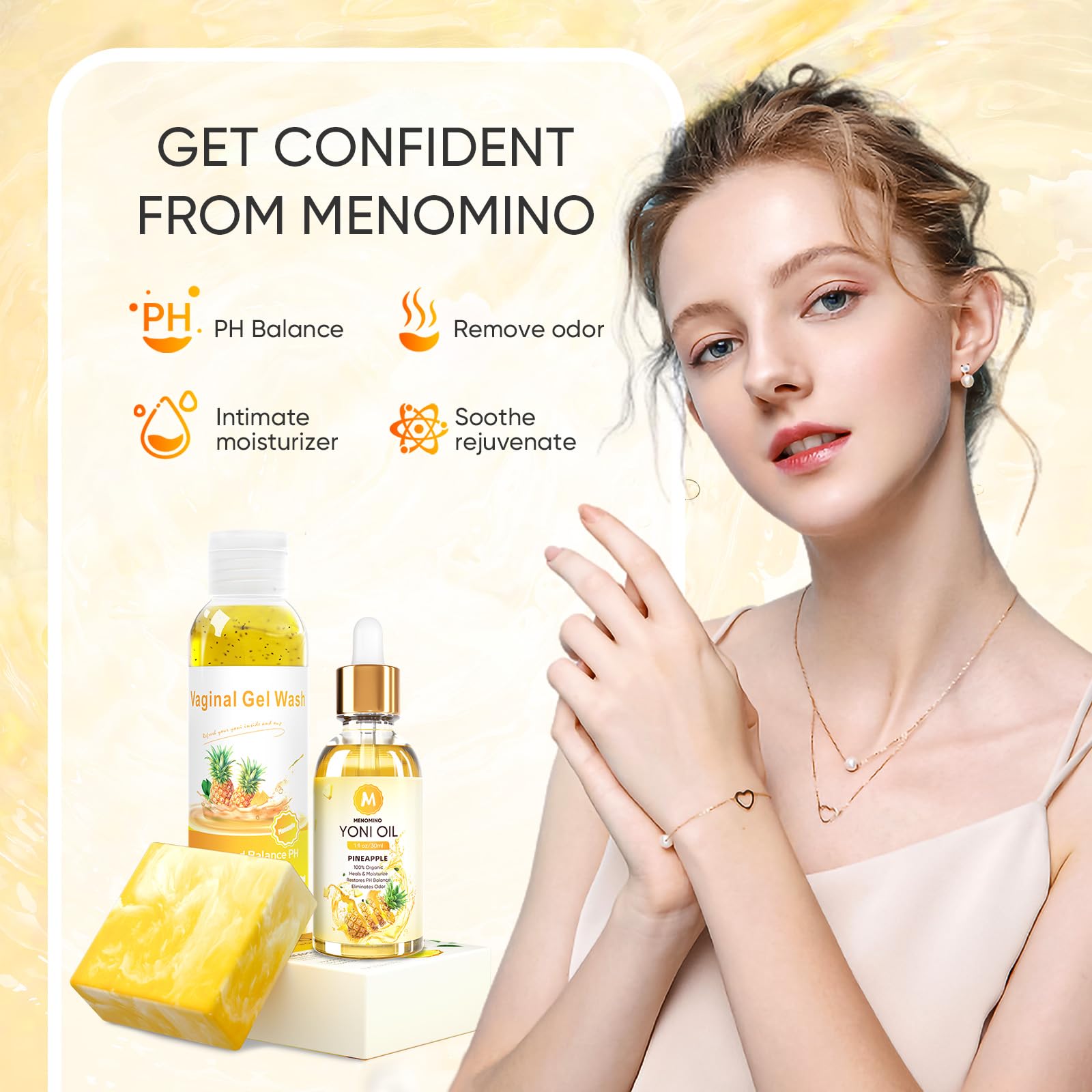 Menomino feminine wash application showing easy daily use.
