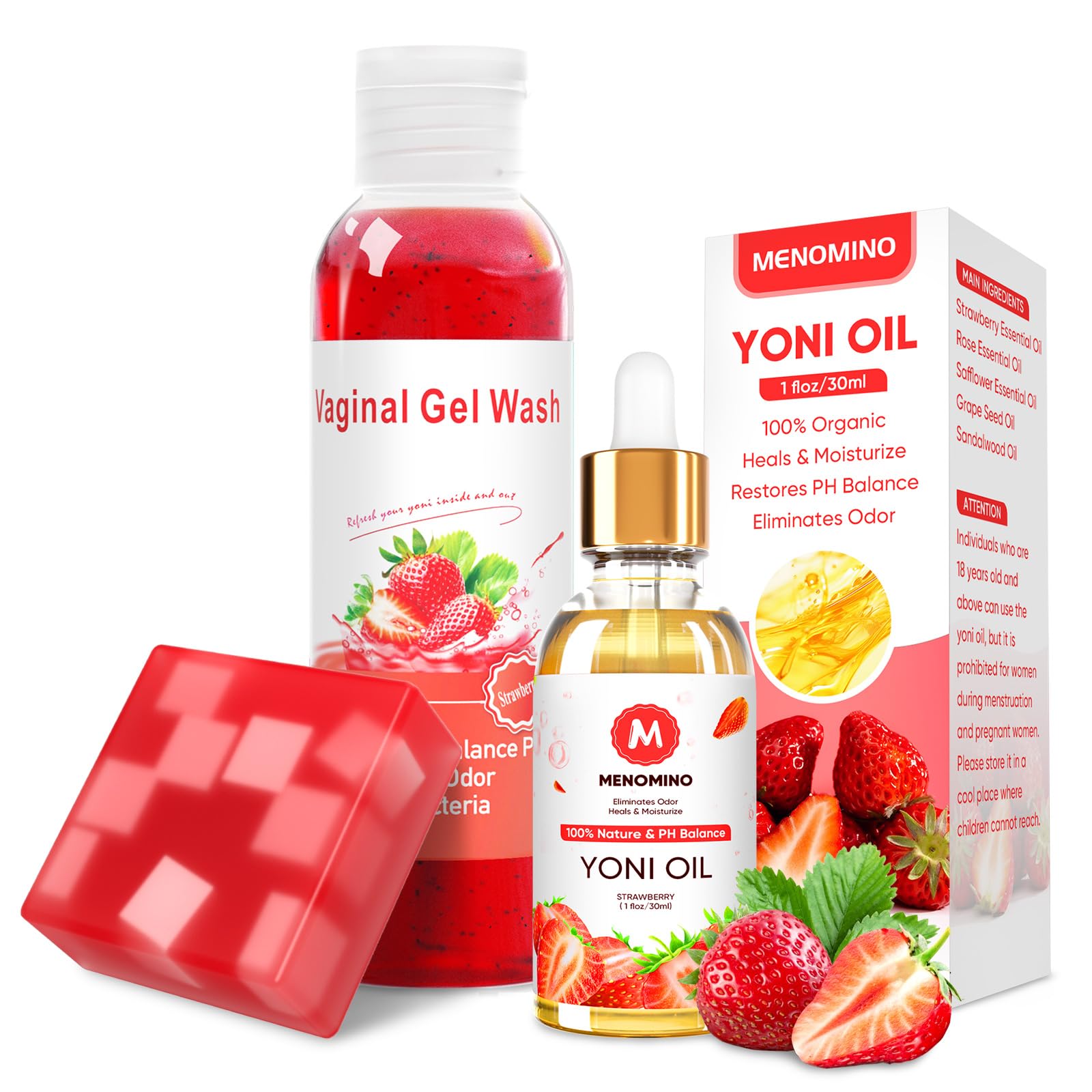 MENOMINO feminine wash bottle pour promotes balanced pH