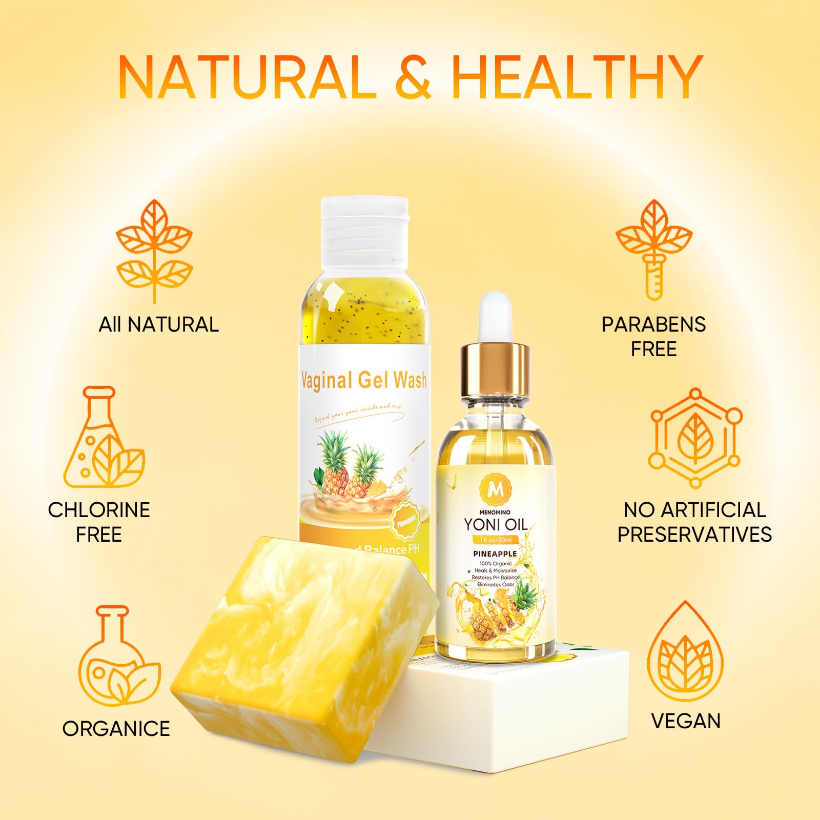 Menomino yoni oil drops close-up for soothing skin and odor management.