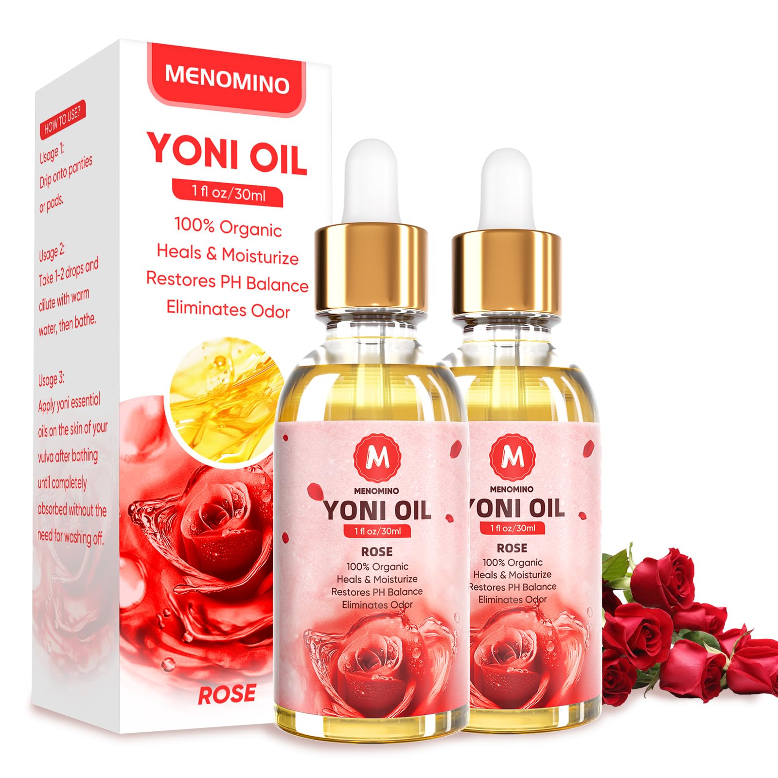 MENOMINO Yoni Oil Rose bottle for smooth, daily moisture.
