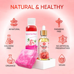MENOMINO yoni oil rose bottle highlights antioxidant-rich moisture for soothing skin.