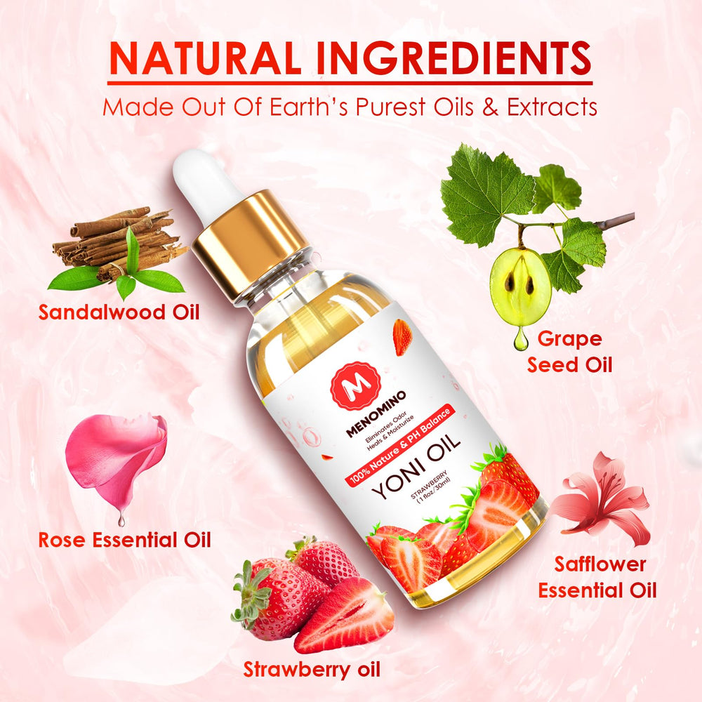 MENOMINO Yoni Oil Rose nourishes with natural ingredients for gentle care.