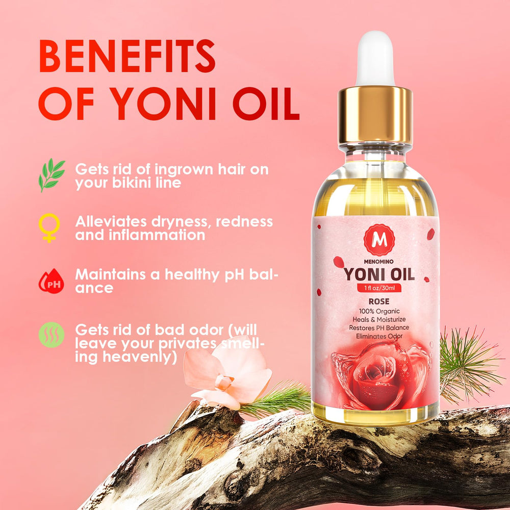 MENOMINO Yoni Oil Rose ideal for on-the-go use in a travel bag.