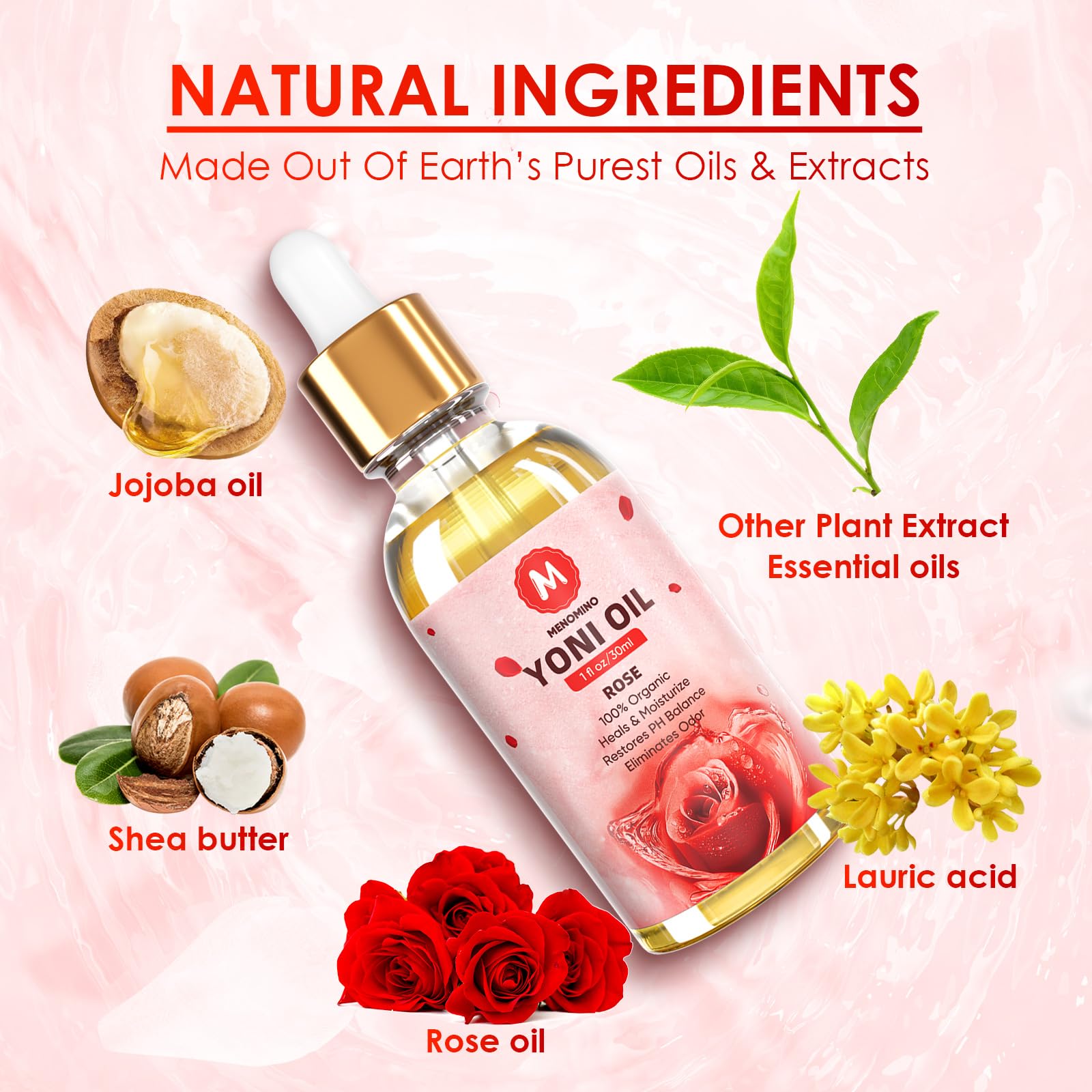 MENOMINO yoni oil hydration and elasticity support for delicate skin.