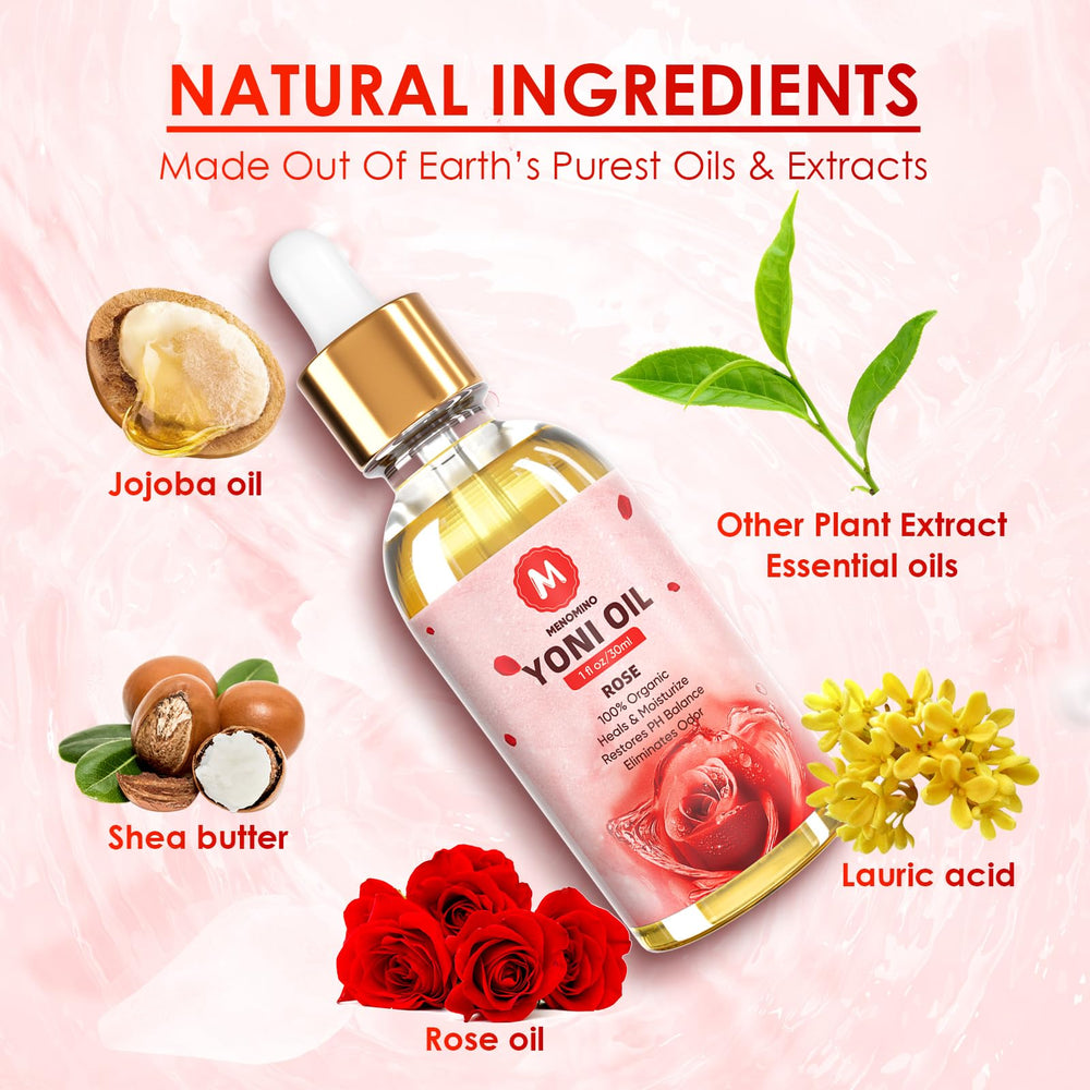 MENOMINO yoni oil hydration and elasticity support for delicate skin.