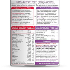 Menopace active botanical tablets closeup emphasizes plant-based actives for daily wellbeing