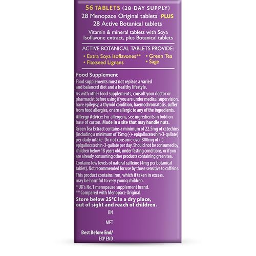 Menopace bottle label detail showing branding and dual-pack information
