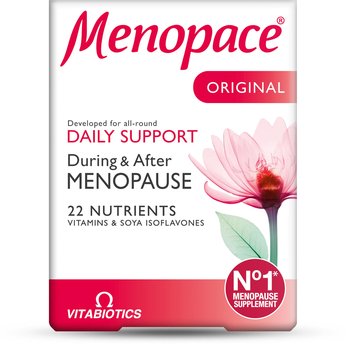 Menopace Original bottle front view showing vegetarian, salt-free formula for daily nutrition