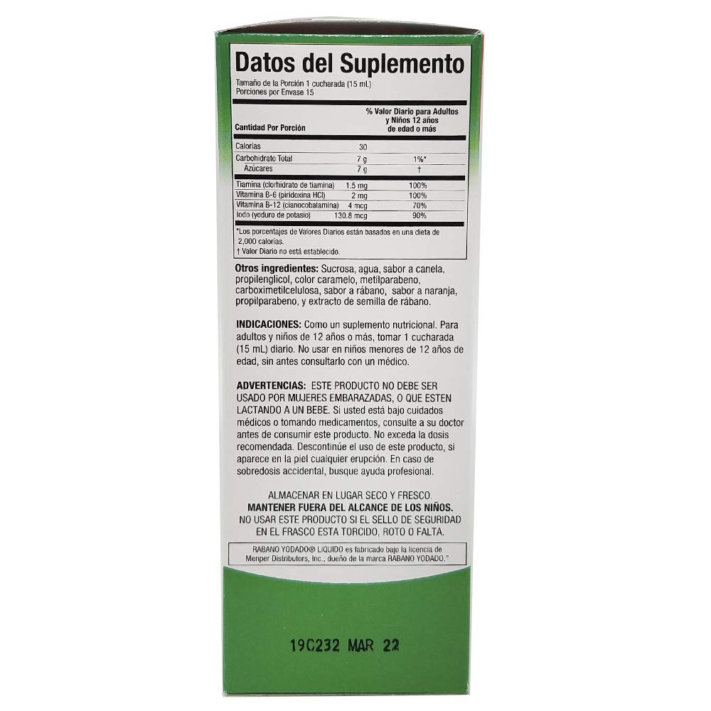 Menper iodated radish El Salvador bottle close-up highlights natural origin and purity.