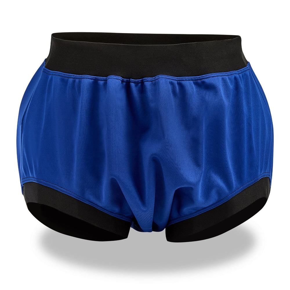 Menpol blue high-waist adult plastic pants offering all-day comfort and protection.
