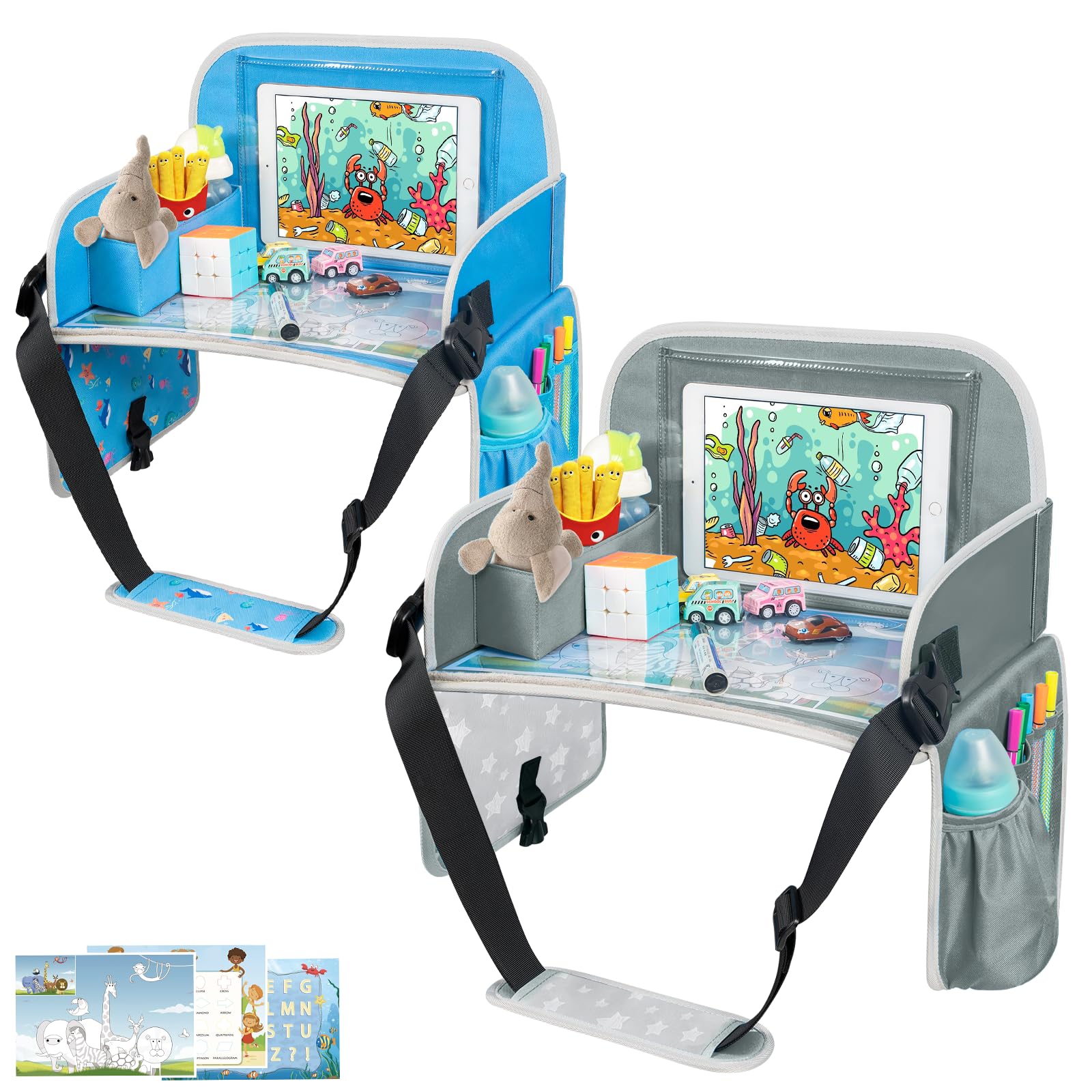 MENZOKE Kids Travel Tray on car seat with tablet holder for stable entertainment
