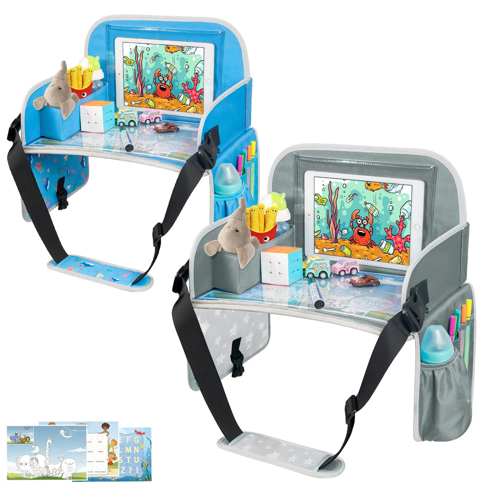 MENZOKE Kids Travel Tray on car seat with tablet holder for stable entertainment