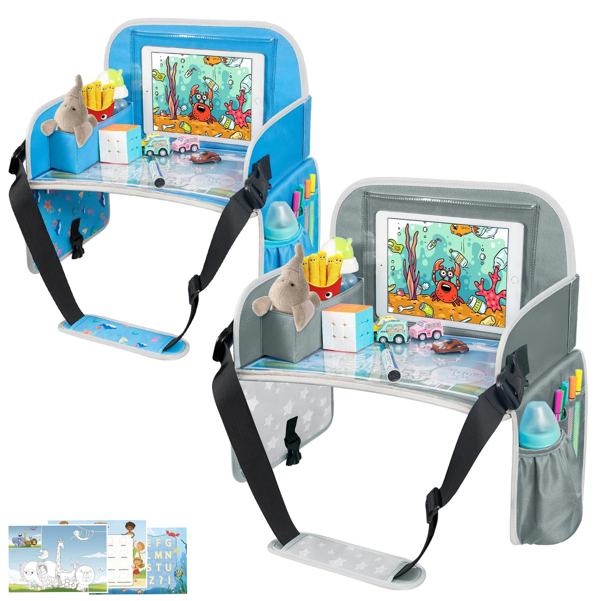 MENZOKE Kids Travel Tray on car seat with tablet holder for stable entertainment