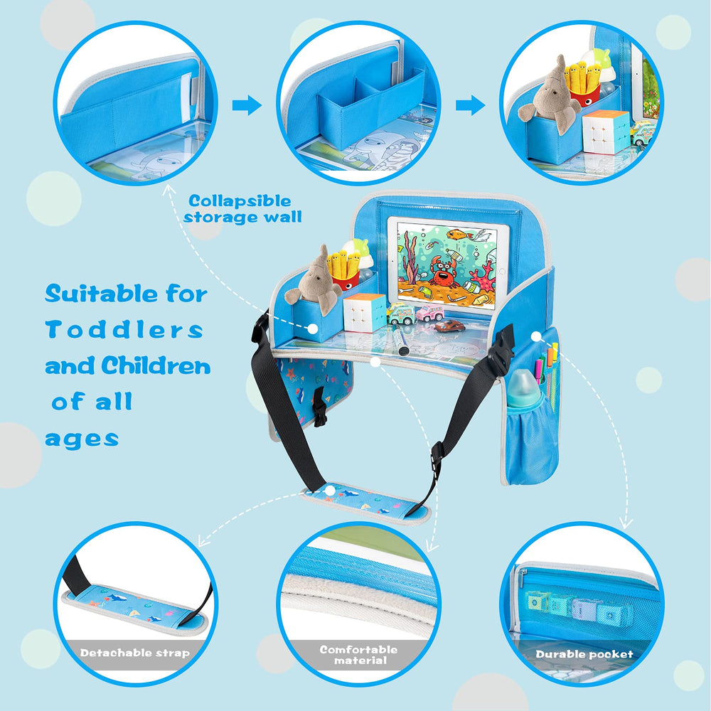 MENZOKE Travel Tray storage pockets organize snacks and toys