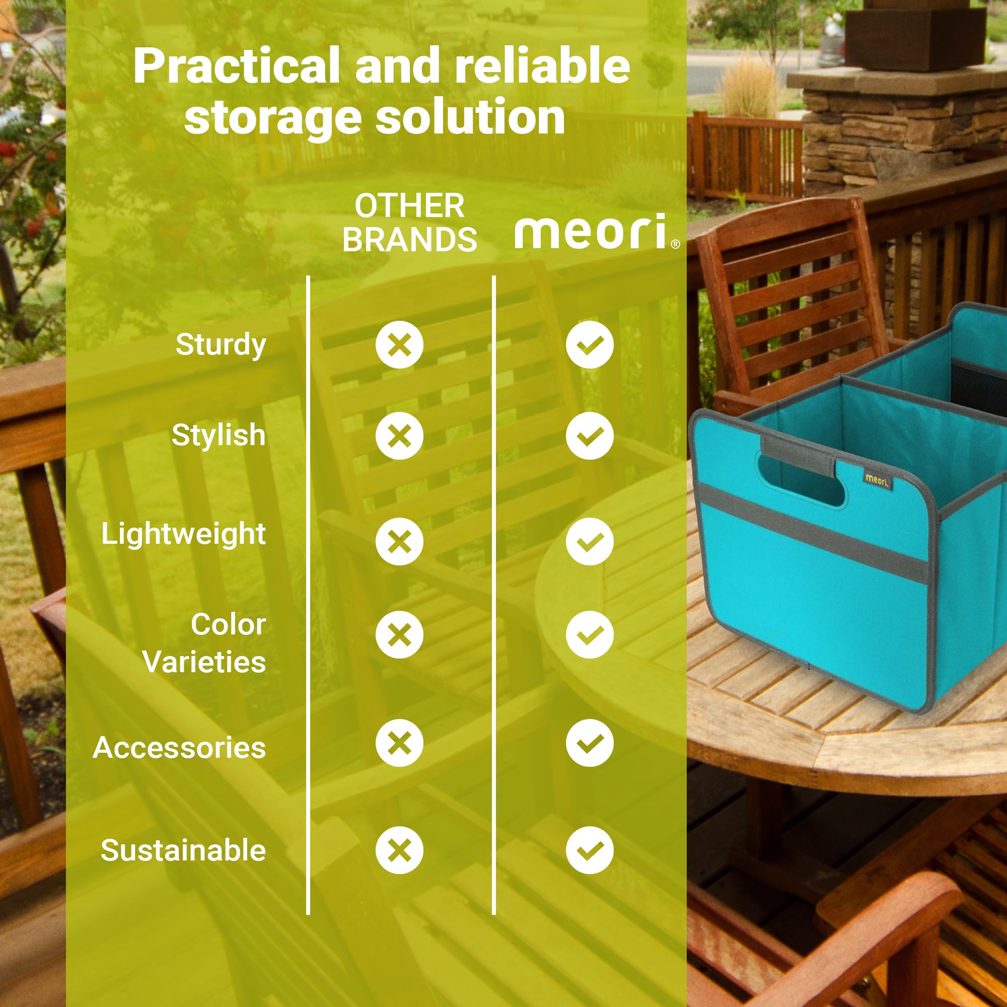 Meori trunk organizer folded flat and secured with elastic strap.