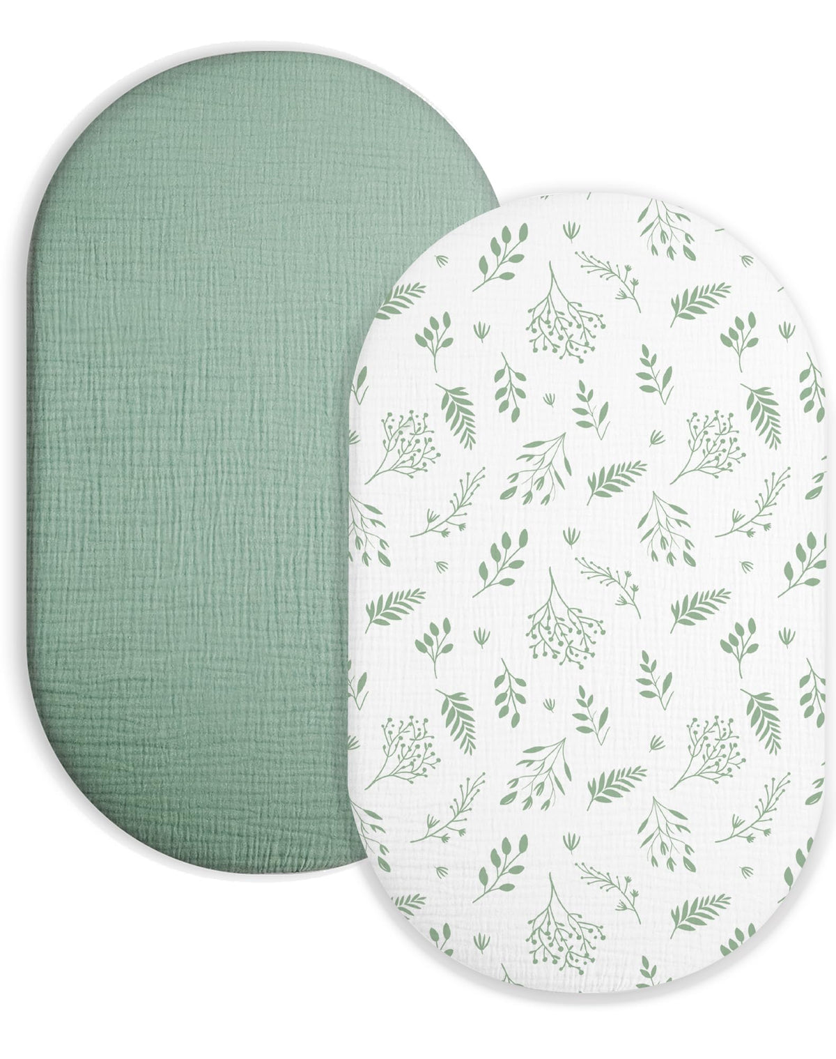 Meowcards bassinet sheet 2-pack pack-shot highlighting soft muslin for gentle sleep