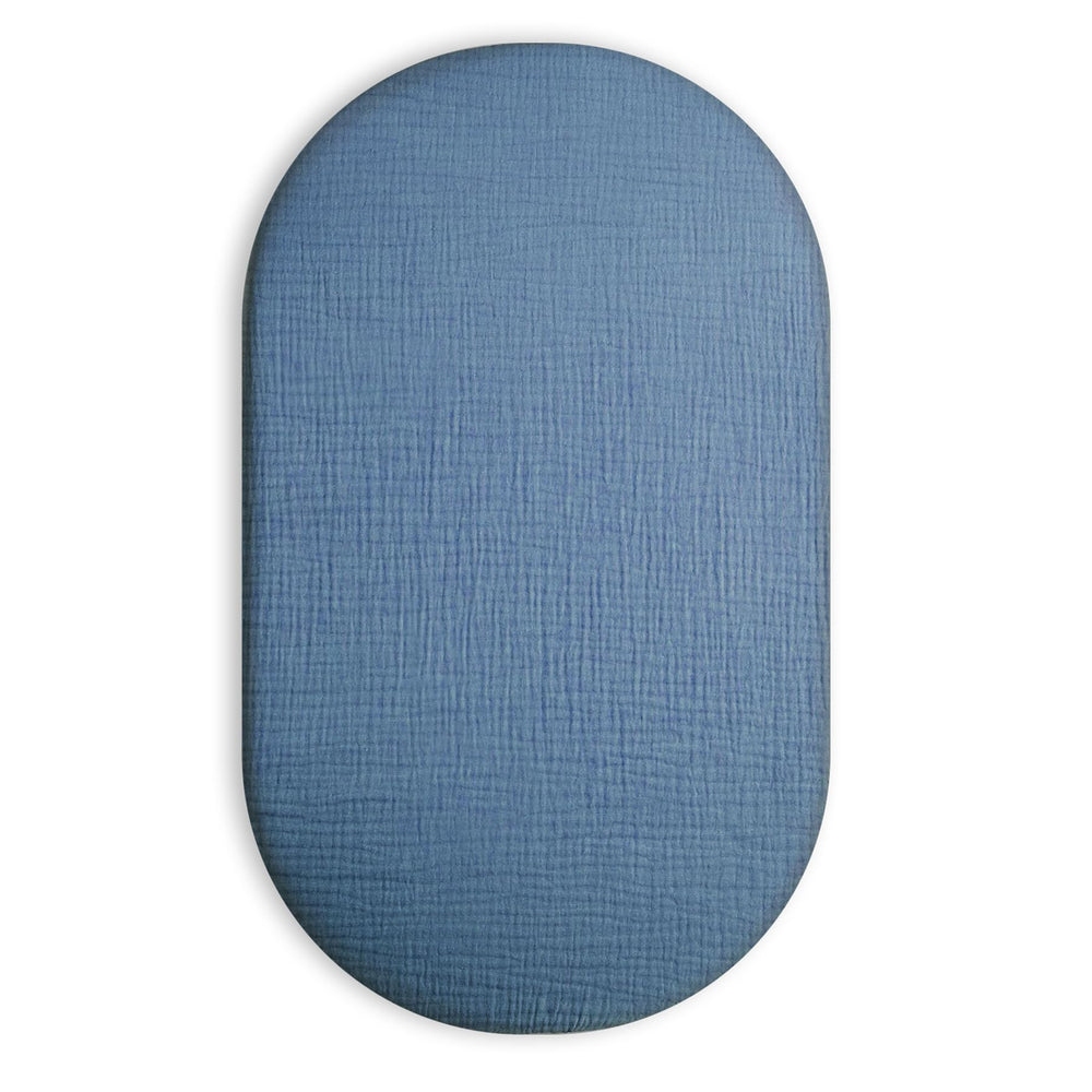 Meowcards bassinet sheet blue rectangle fit, breathable muslin for gentle sleep