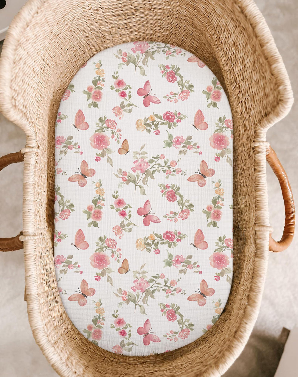 Meowcards bassinet sheet in soft muslin cotton enhances gentle skin-friendly sleep