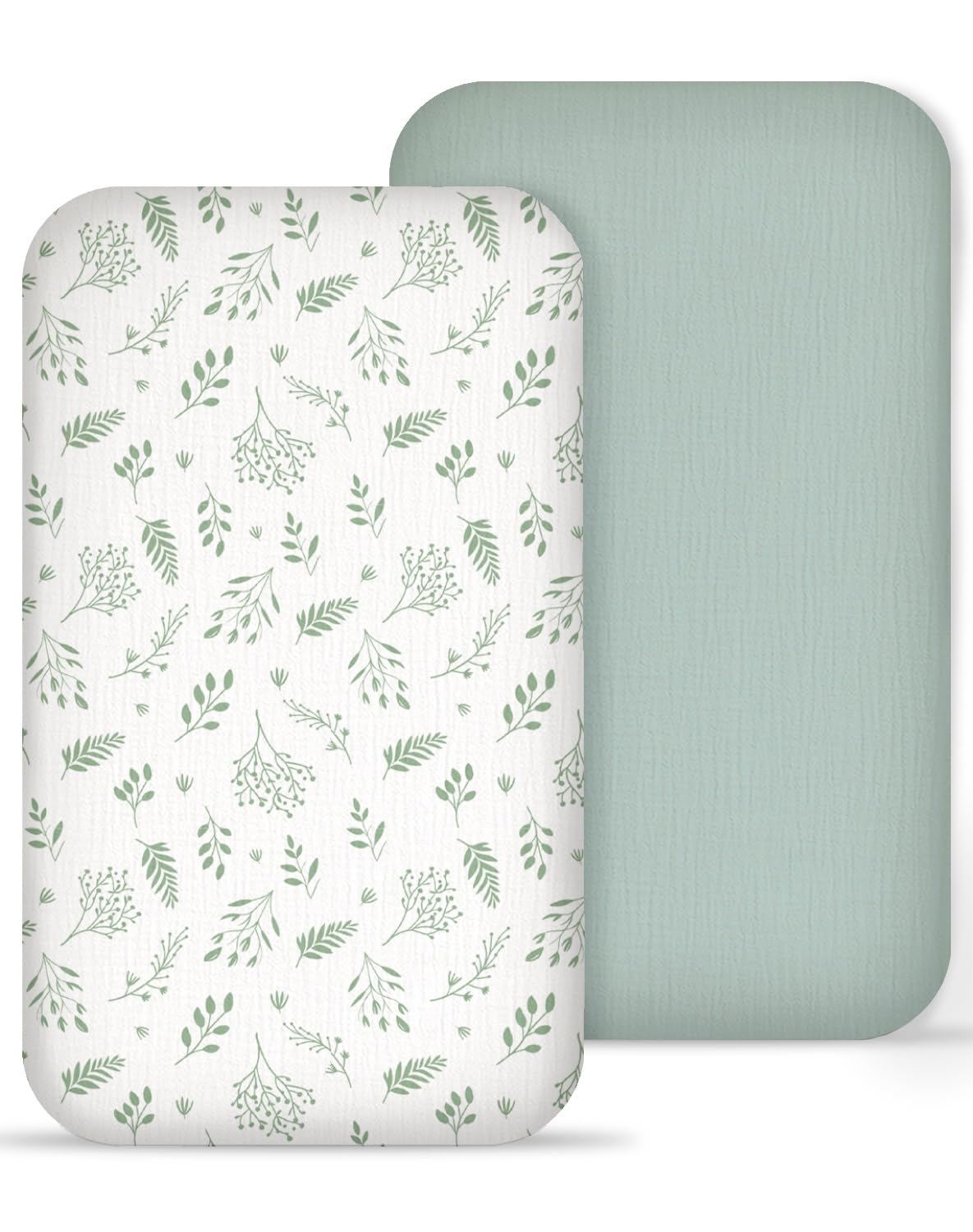 Meowcards muslin bedside bassinet sheet with fern leaf pattern, breathable and cozy for newborn naps