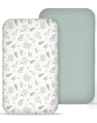 Meowcards muslin bedside bassinet sheet with fern leaf pattern, breathable and cozy for newborn naps