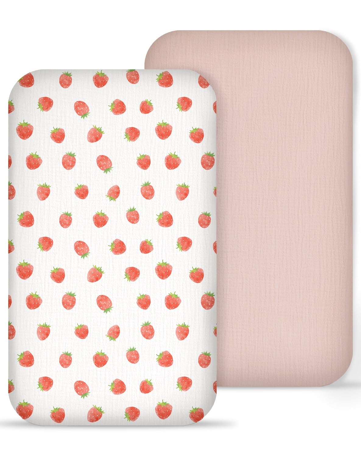 Meowcards muslin sheet front view in strawberry-pale pink for a calming nursery.